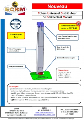 Totem universel distributeur de desinfectant